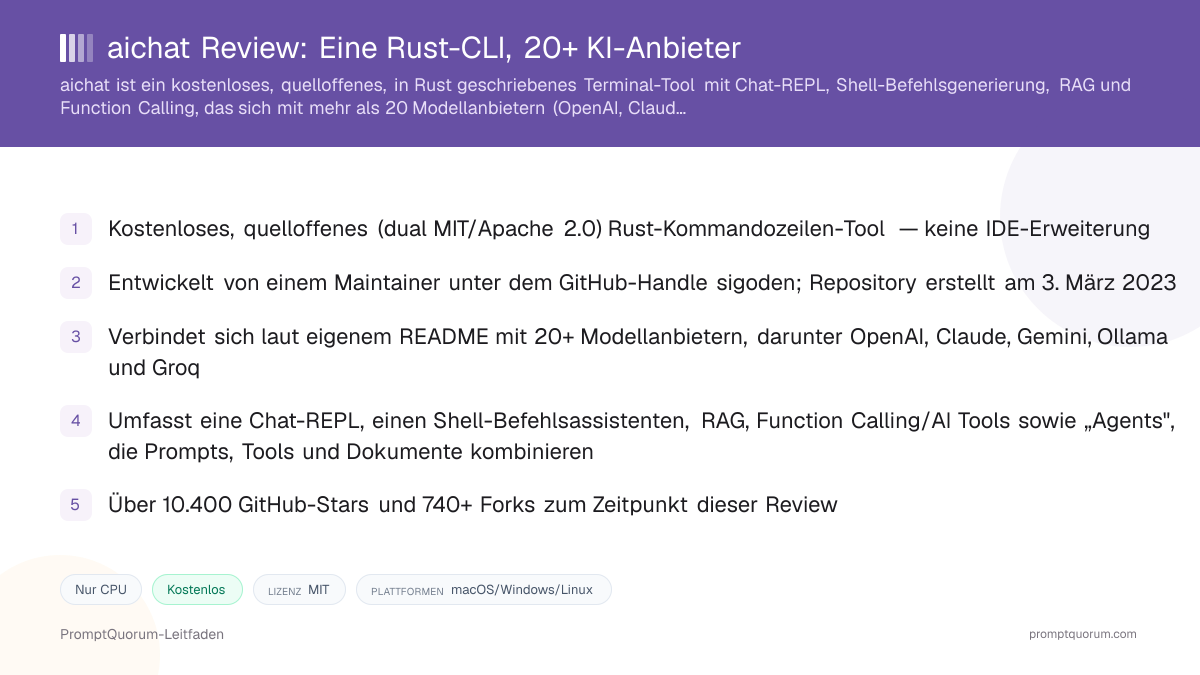 aichat Review: Eine Rust-CLI, 20+ KI-Anbieter