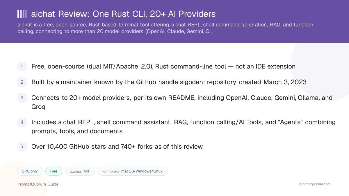 aichat Review: One Rust CLI, 20+ AI Providers