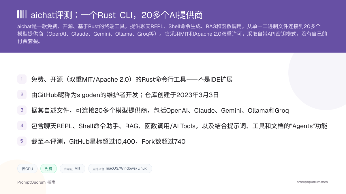 aichat评测:一个Rust CLI,20多个AI提供商
