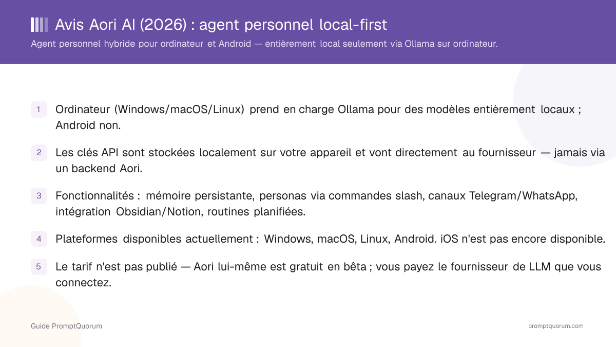 Avis Aori AI (2026) : agent personnel local-first pour ordinateur et mobile