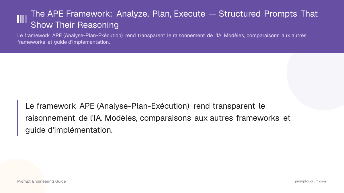 Le framework APE : Analyser, Planifier, Exécuter — des prompts structurés qui montrent leur raisonnement