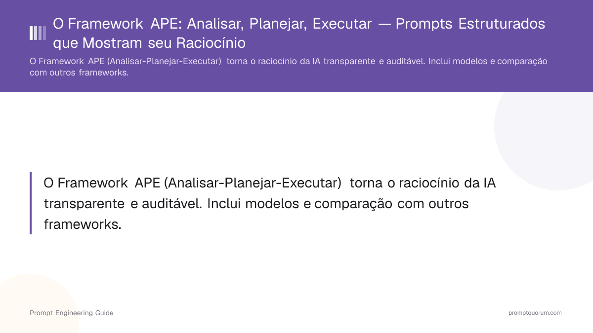 O Framework APE: Analisar, Planejar, Executar — Prompts Estruturados que Mostram seu Raciocínio