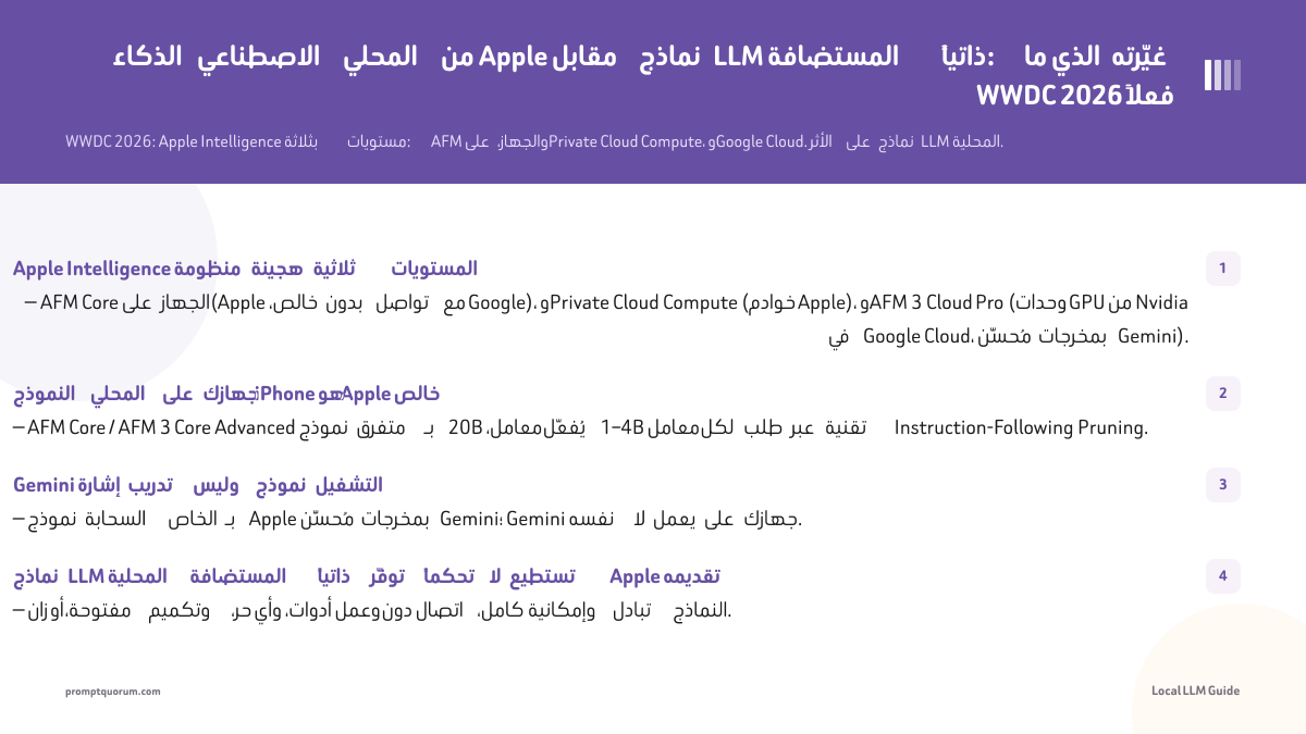 الذكاء الاصطناعي المحلي من Apple مقابل نماذج LLM المستضافة ذاتياً: ما الذي غيّرته WWDC 2026 فعلاً