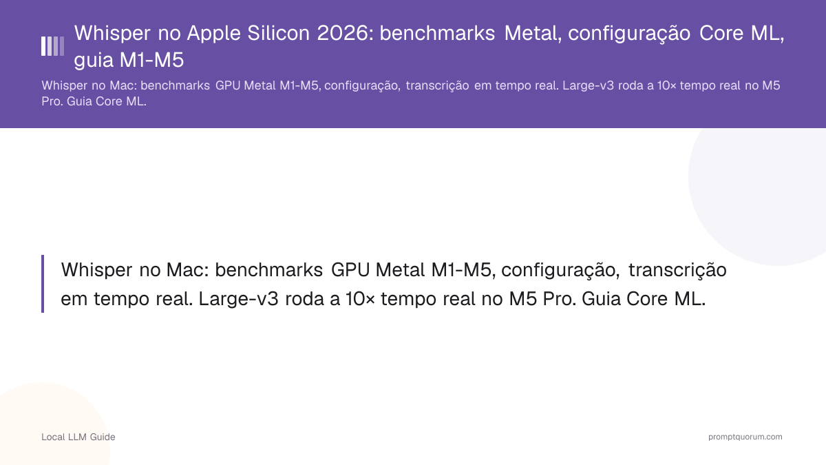 Whisper no Apple Silicon 2026: benchmarks Metal, configuração Core ML, guia M1-M5
