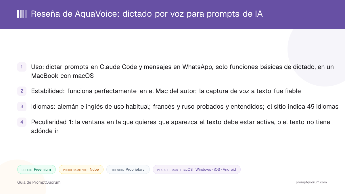 Reseña de AquaVoice: dictado por voz para prompts de IA