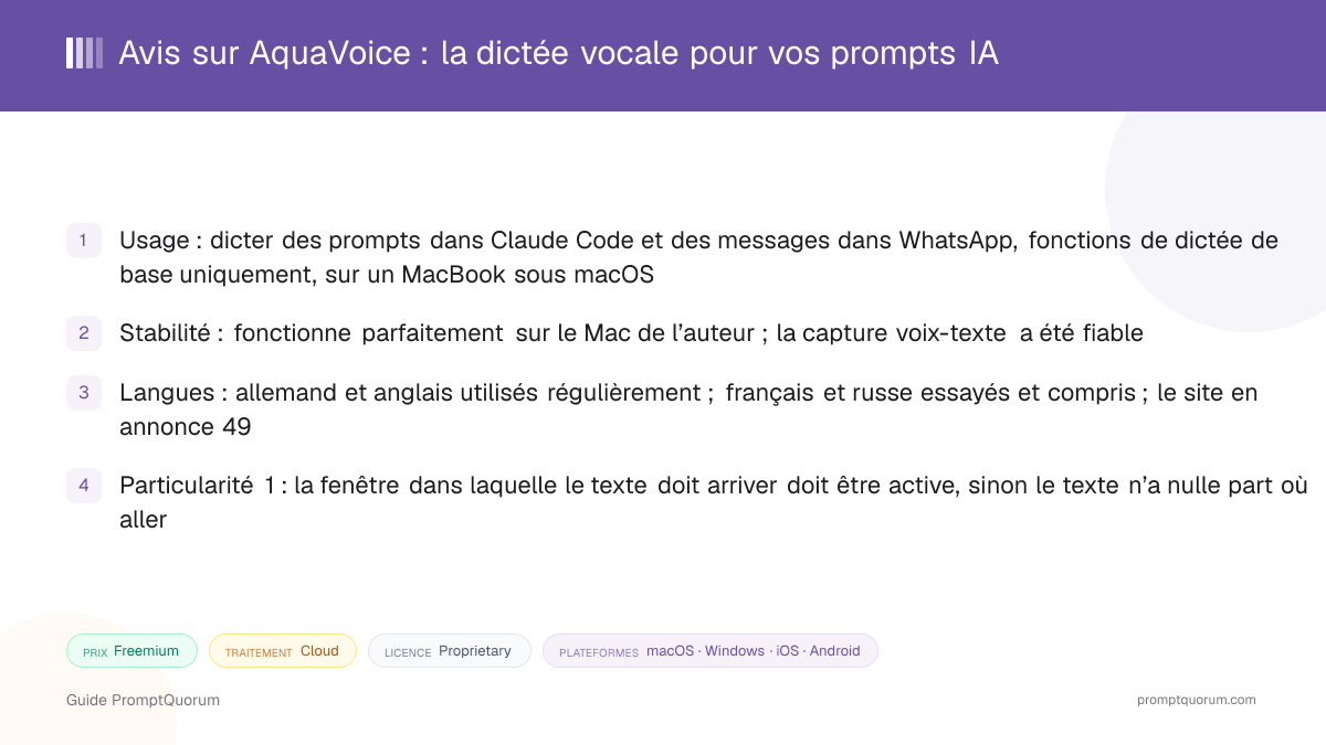 Avis sur AquaVoice : la dictée vocale pour vos prompts IA