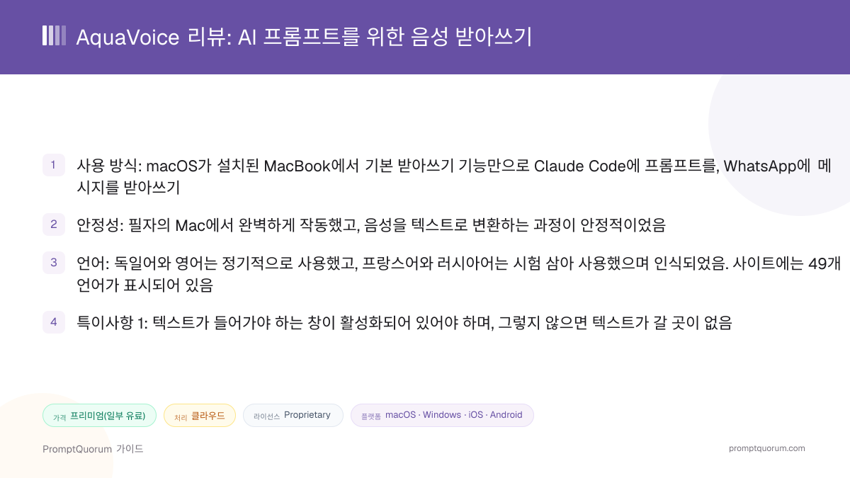 AquaVoice 리뷰: AI 프롬프트를 위한 음성 받아쓰기
