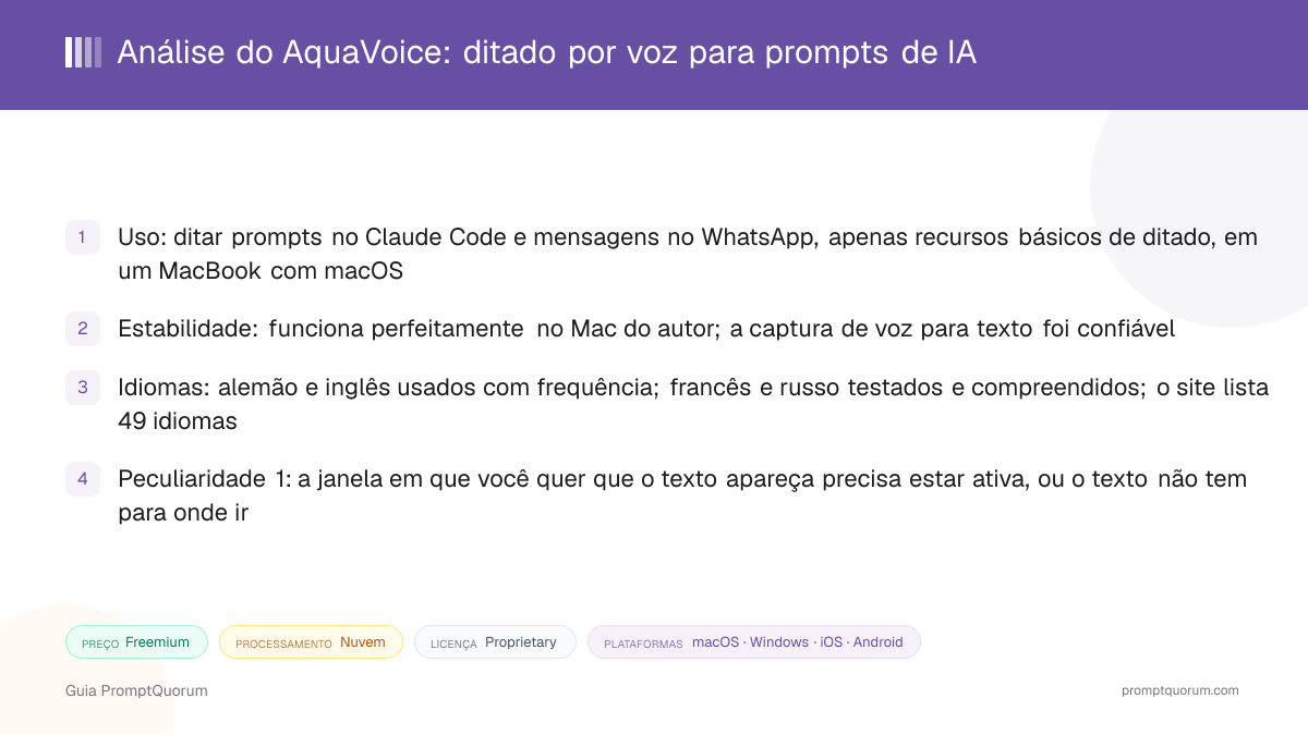 Análise do AquaVoice: ditado por voz para prompts de IA