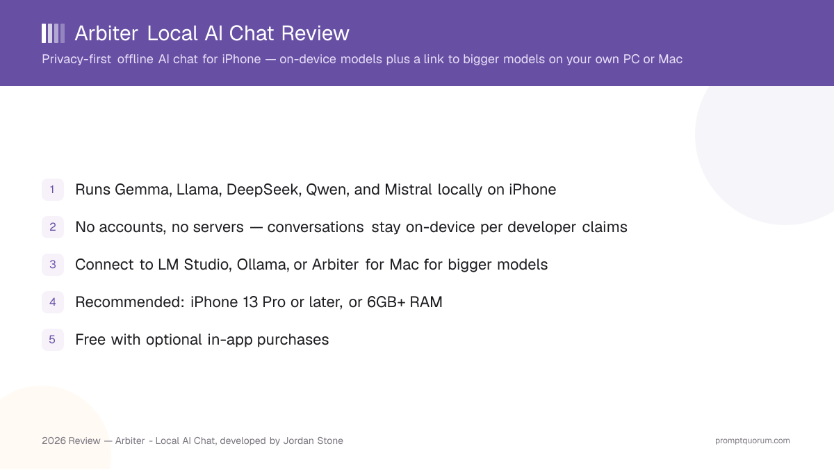 Arbiter Local AI Chat Review (2026): Private Offline AI for iPhone
