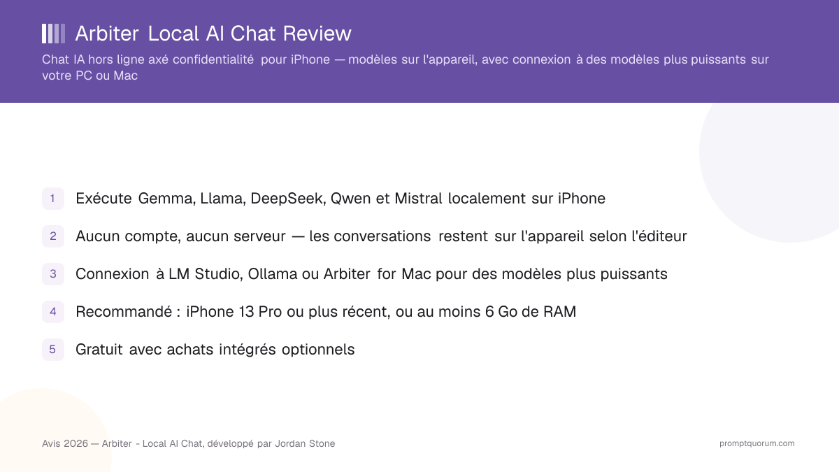 Avis Arbiter Local AI Chat (2026) : IA hors ligne privée pour iPhone