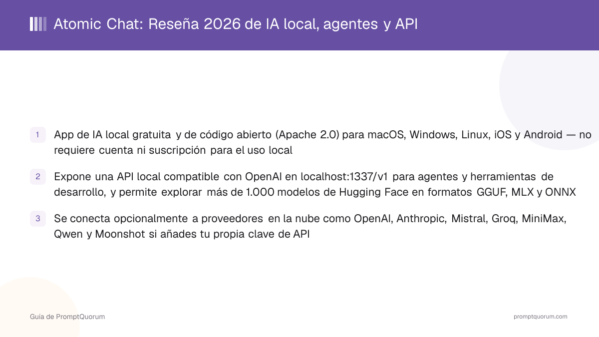Atomic Chat: Reseña 2026 de IA local, agentes y API