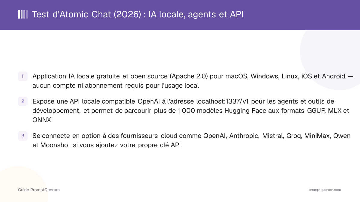 Test d'Atomic Chat (2026) : IA locale, agents et API