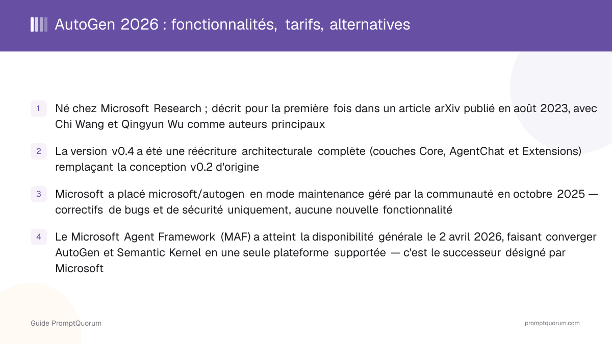 AutoGen 2026 : mode maintenance et fork AG2