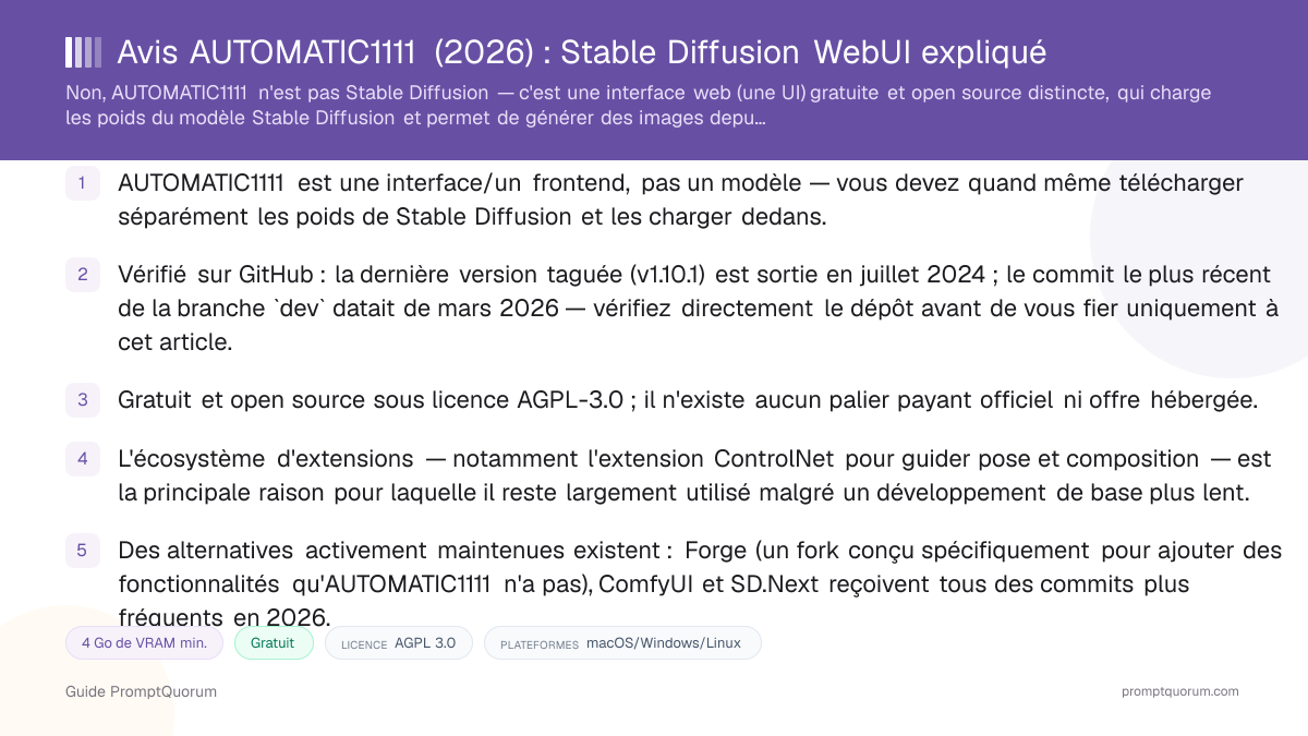 Avis AUTOMATIC1111: Stable Diffusion WebUI expliqué
