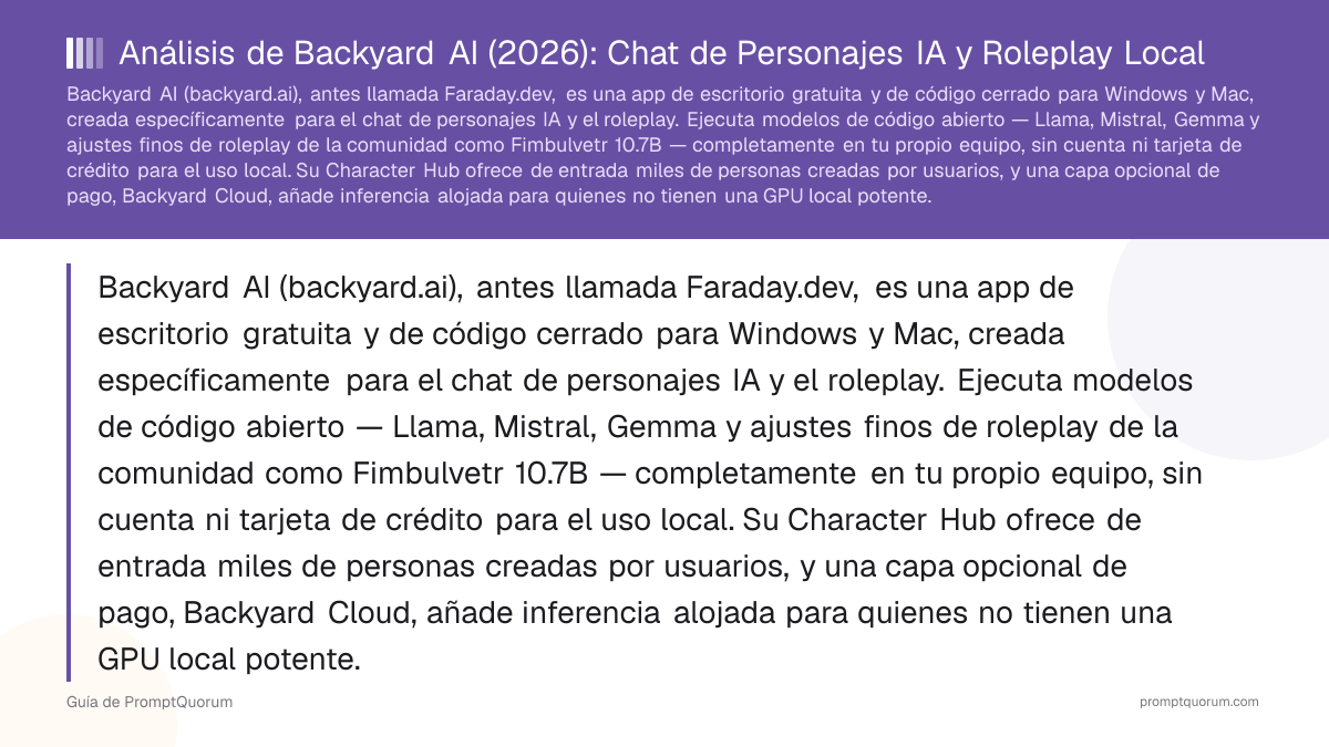 Análisis de Backyard AI (2026): Chat de Personajes IA y Roleplay Local