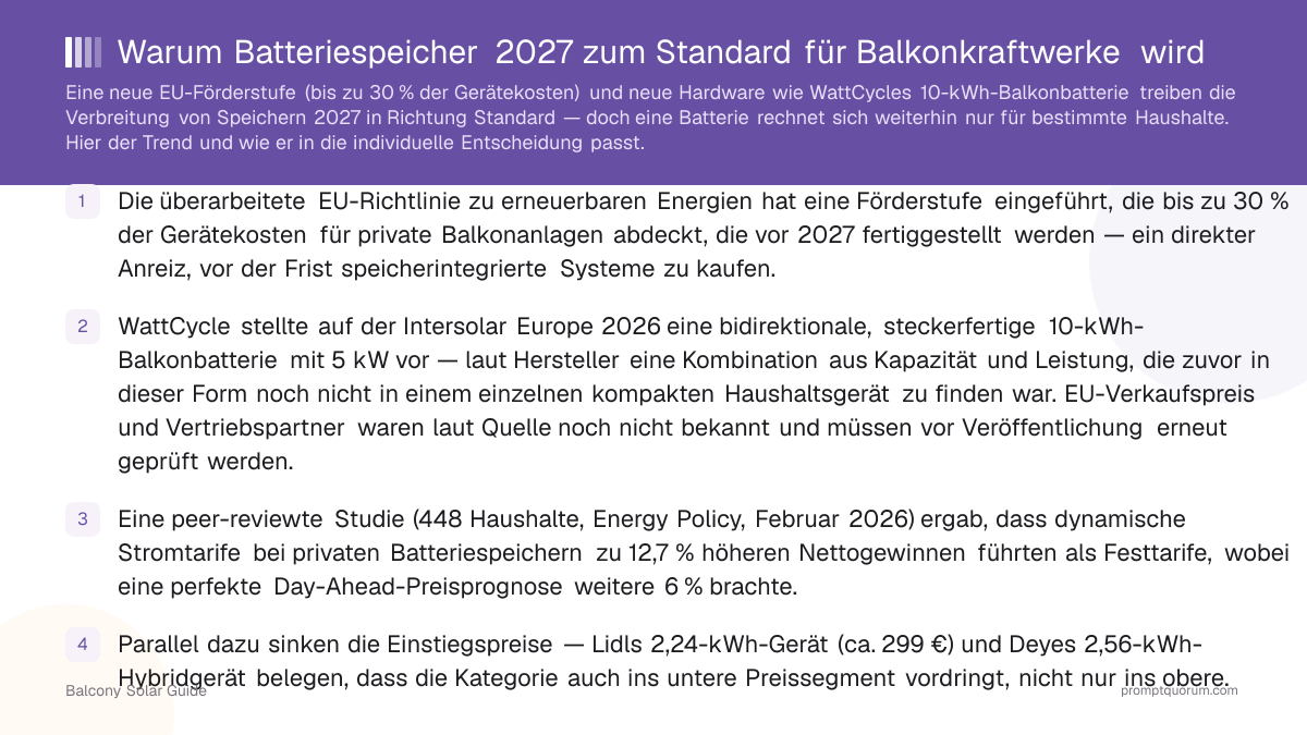 Warum Batteriespeicher 2027 zum Standard für Balkonkraftwerke wird