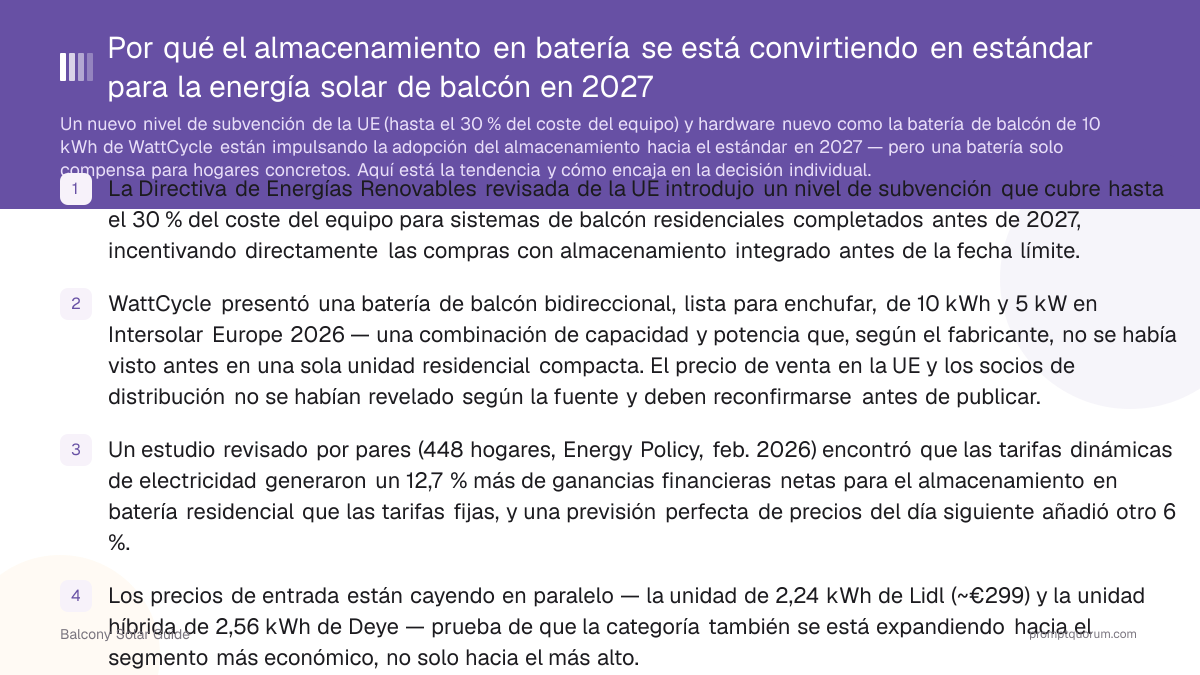 Por qué el almacenamiento en batería se está convirtiendo en estándar para la energía solar de balcón en 2027