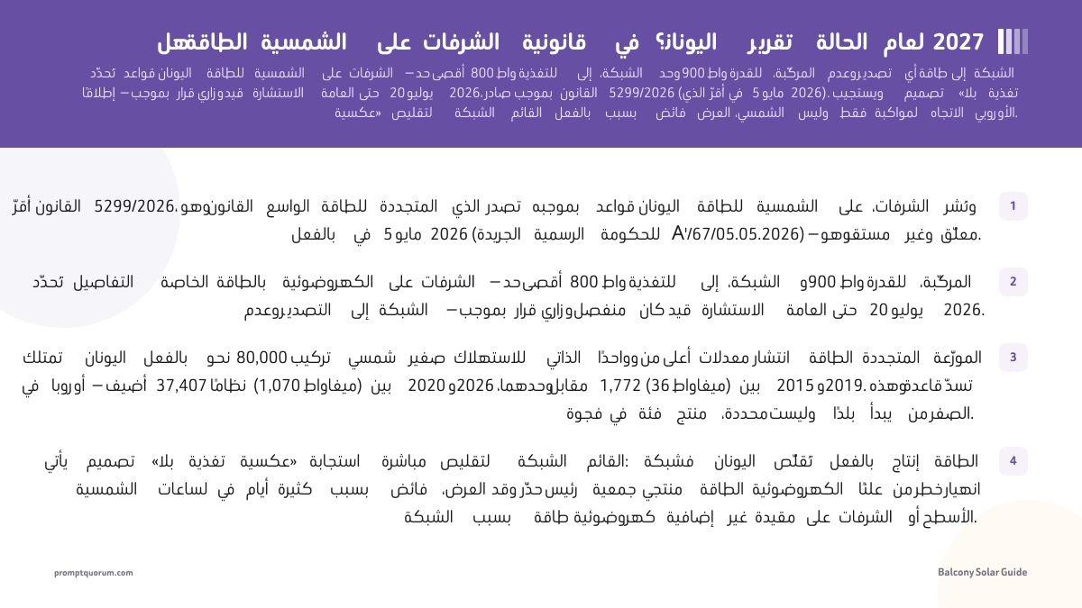 هل الطاقة الشمسية على الشرفات قانونية في اليونان؟ تقرير الحالة لعام 2027