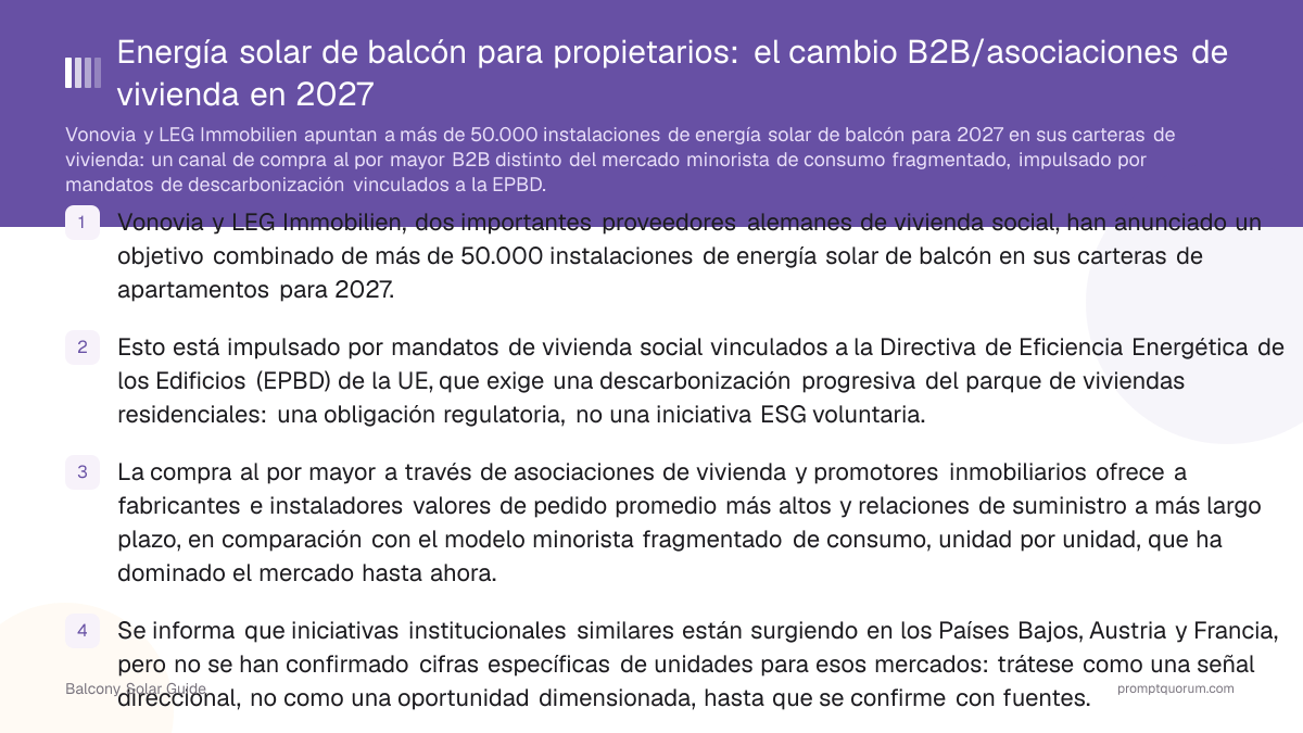 Energía solar de balcón para propietarios: el cambio B2B/asociaciones de vivienda en 2027
