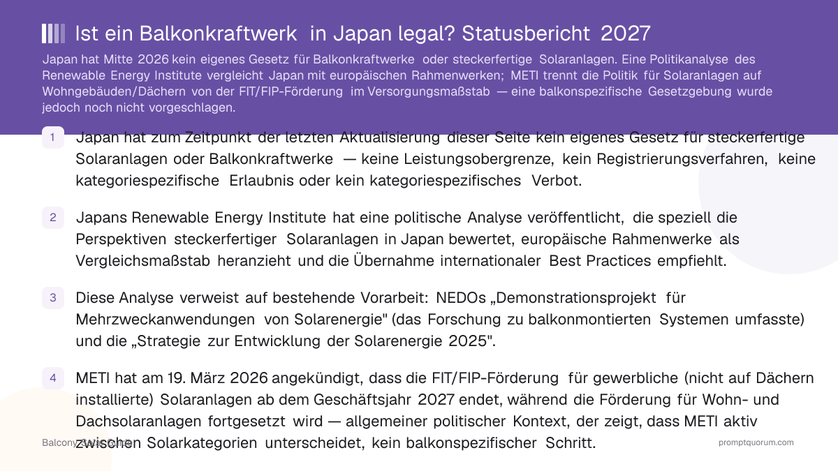 Ist ein Balkonkraftwerk in Japan legal? Statusbericht 2027