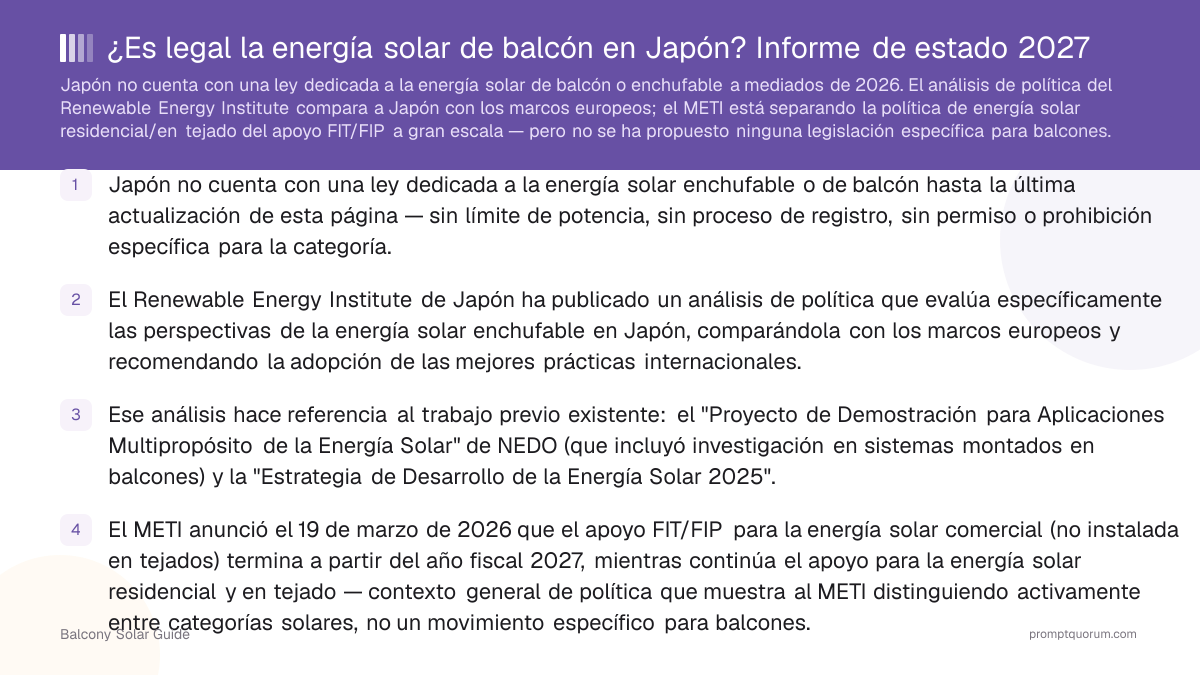 ¿Es legal la energía solar de balcón en Japón? Informe de estado 2027