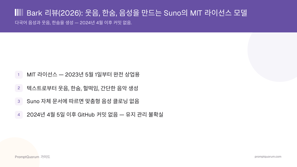 Bark 리뷰(2026): 웃음, 한숨, 음성을 만드는 Suno의 MIT 라이선스 모델
