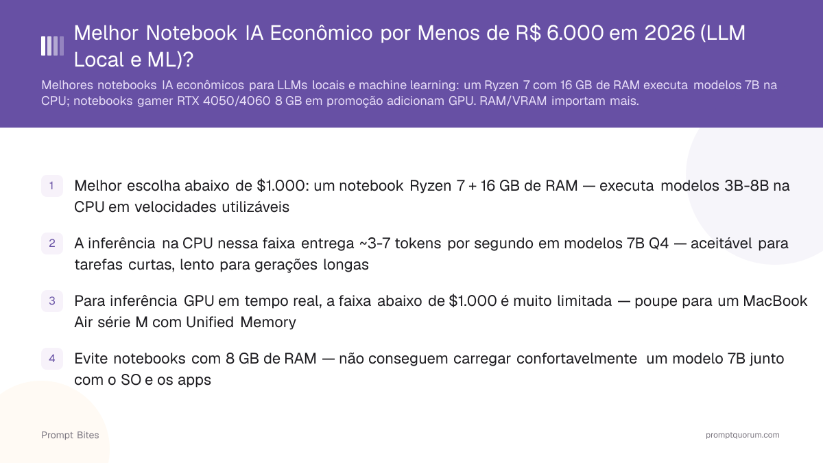 Melhor Notebook IA Econômico por Menos de $1.000 em 2026 (LLM Local e ML)?