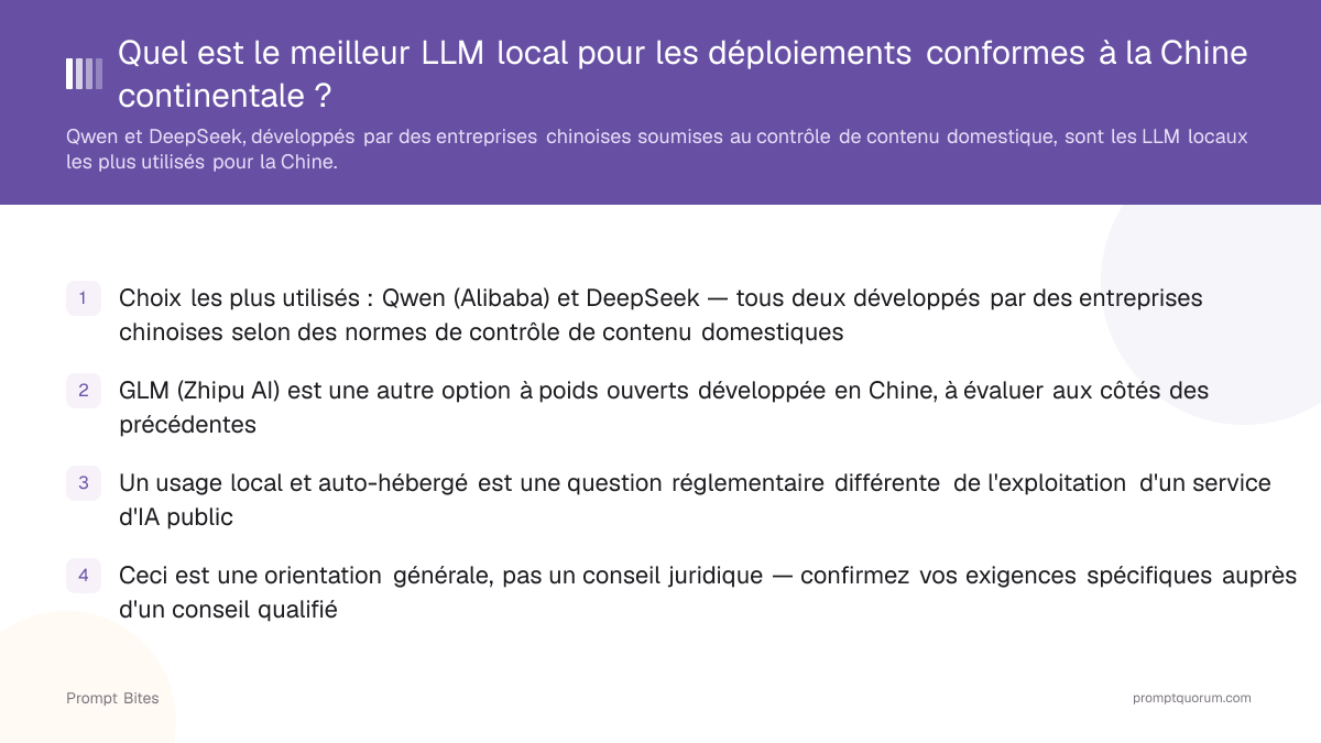 Quel est le meilleur LLM local pour les déploiements conformes à la Chine continentale ?