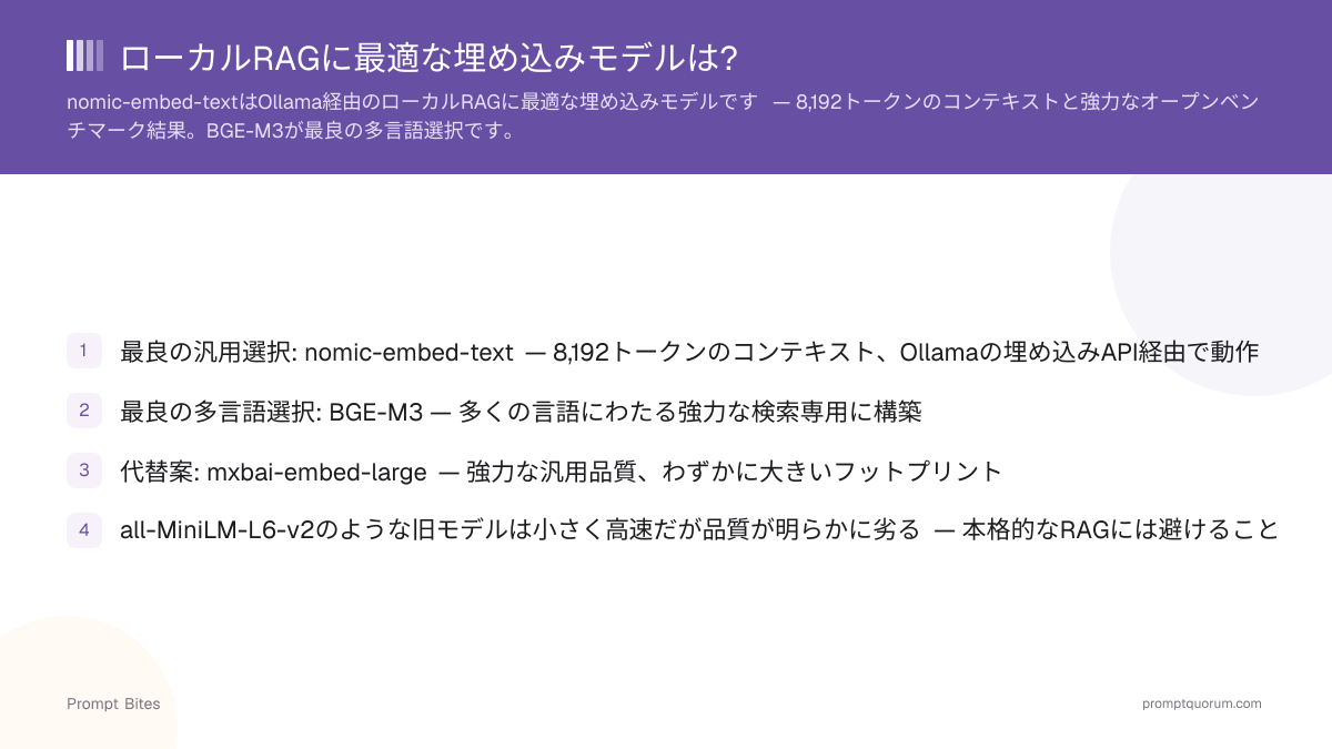 ローカルRAGに最適な埋め込みモデルは?