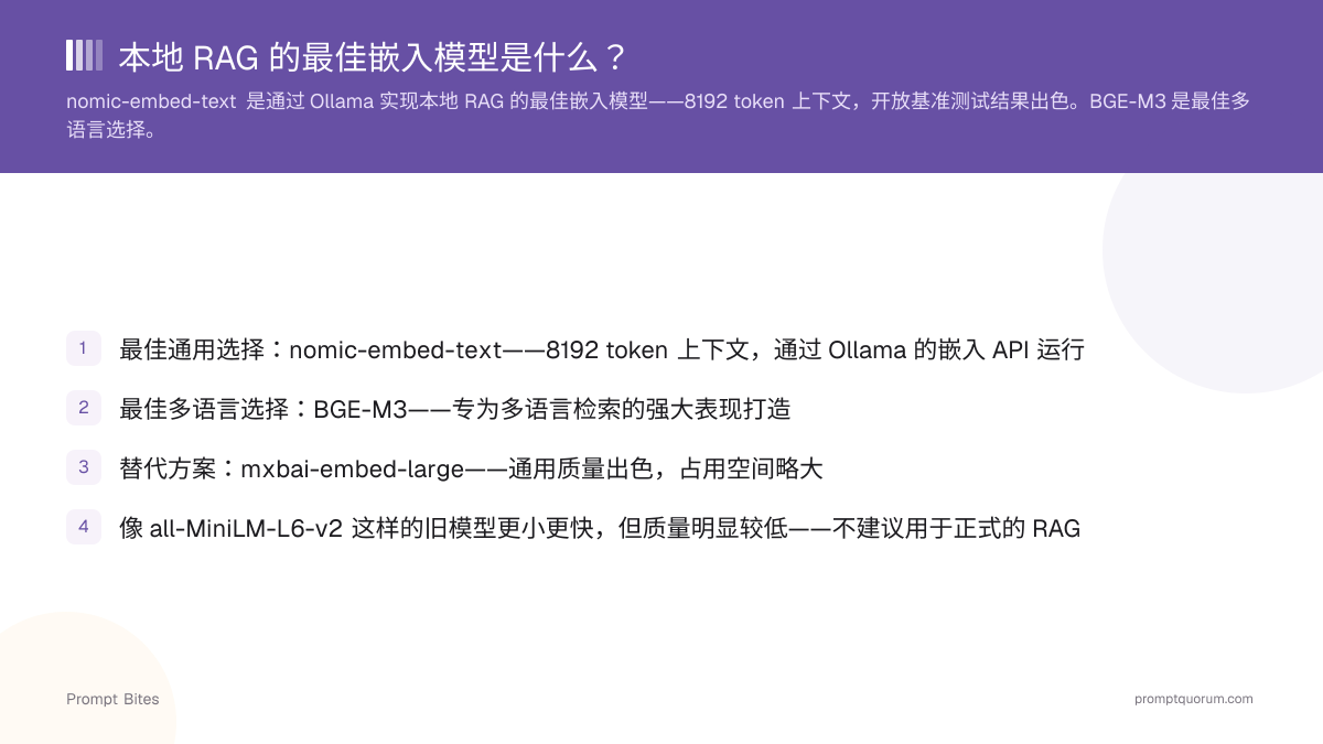 本地 RAG 的最佳嵌入模型是什么?
