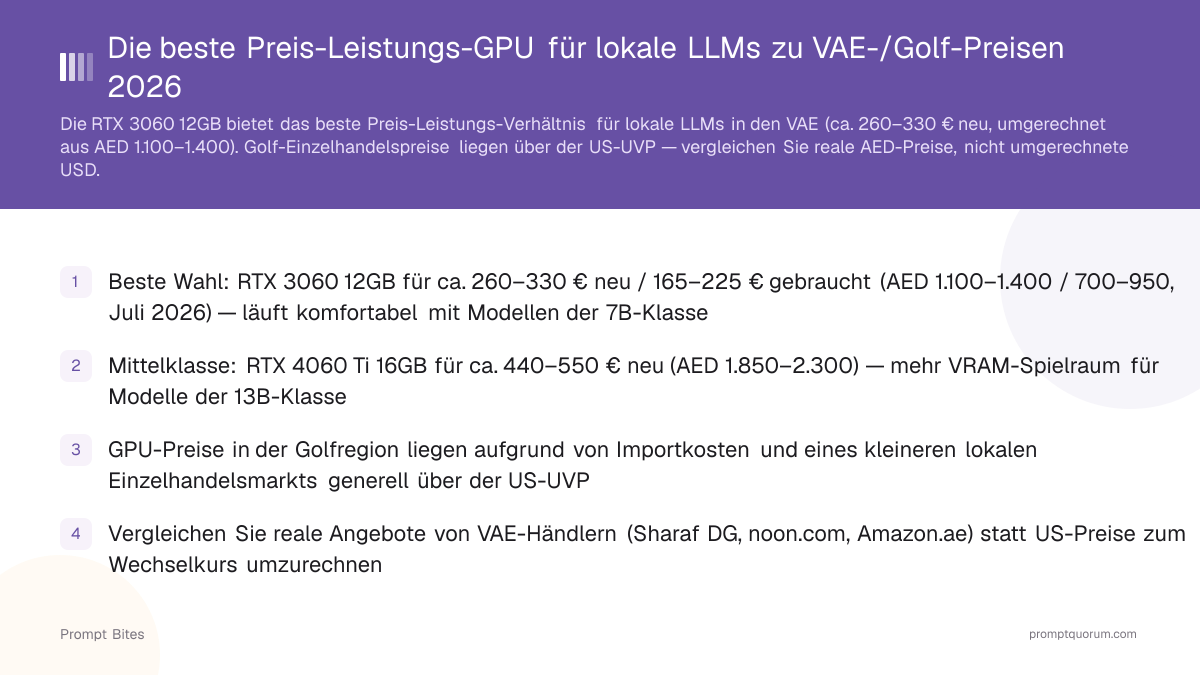 Die beste Preis-Leistungs-GPU für lokale LLMs zu VAE-/Golf-Preisen 2026