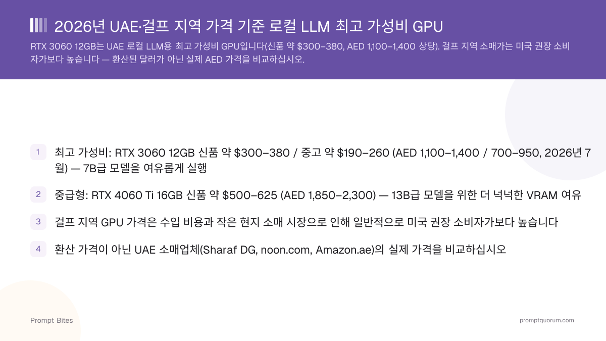 2026년 UAE·걸프 지역 가격 기준 로컬 LLM 최고 가성비 GPU