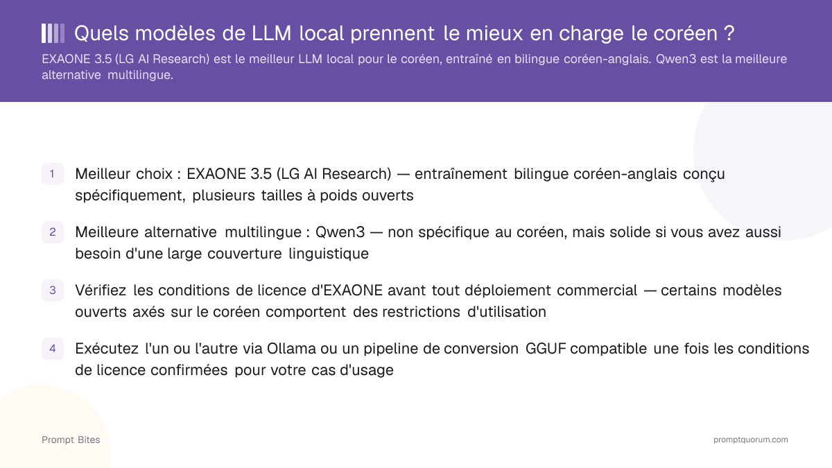 Quels modèles de LLM local prennent le mieux en charge le coréen ?