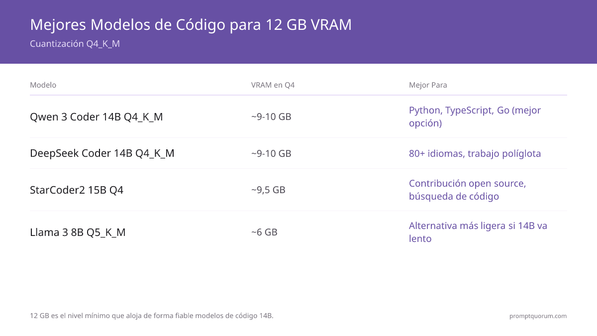 ¿Mejor LLM local para programar con 12 GB de VRAM?