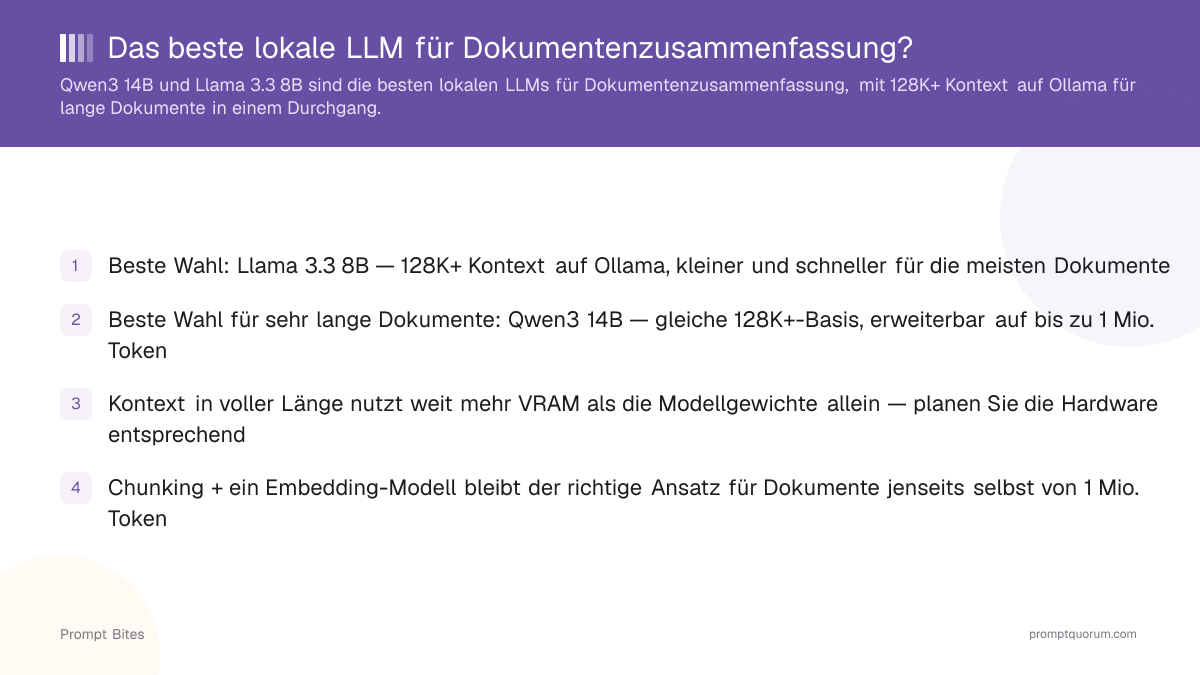 Das beste lokale LLM für Dokumentenzusammenfassung?