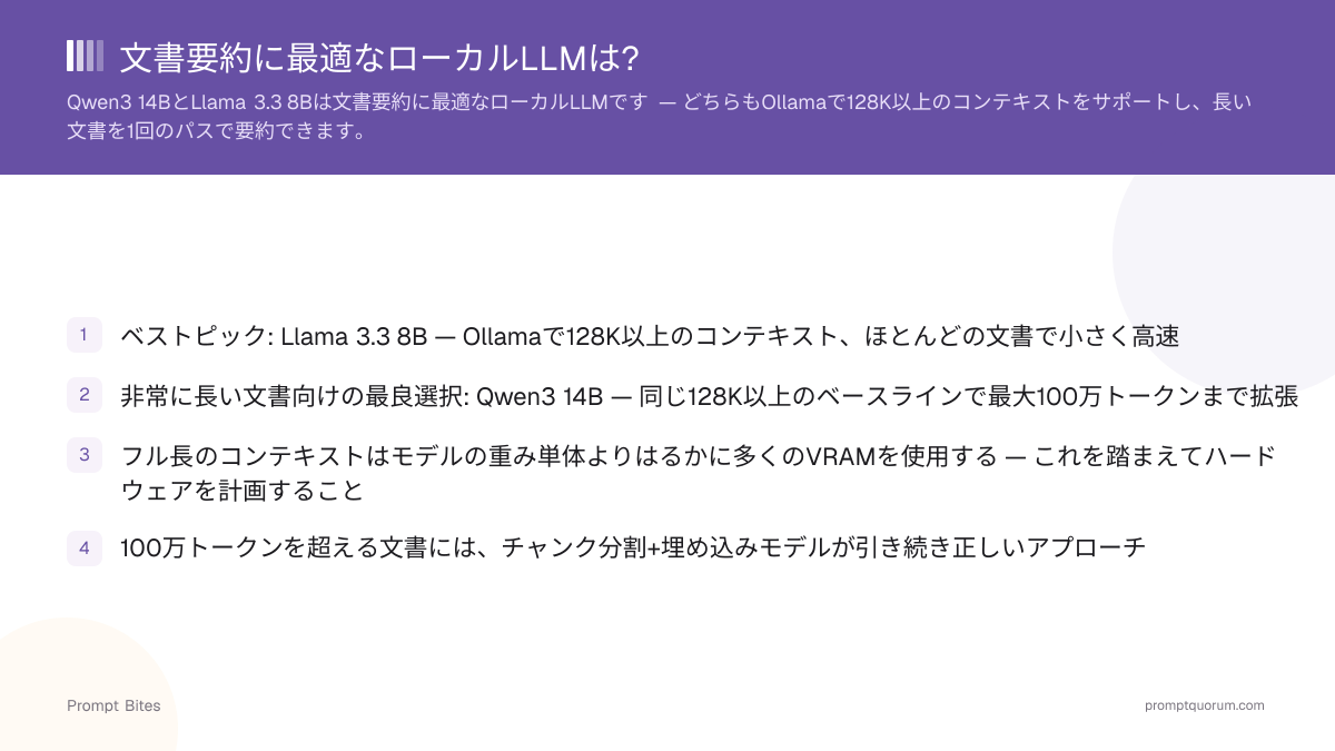 文書要約に最適なローカルLLMは?