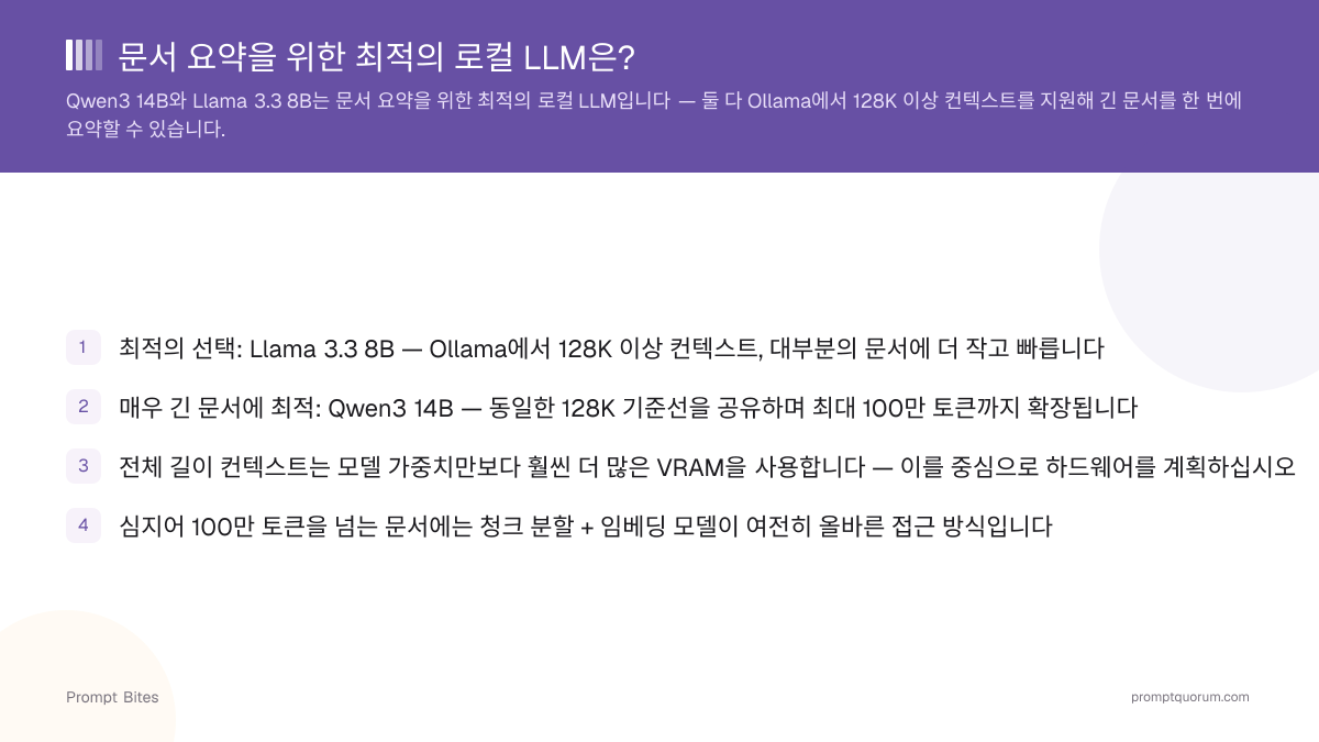문서 요약을 위한 최적의 로컬 LLM은?