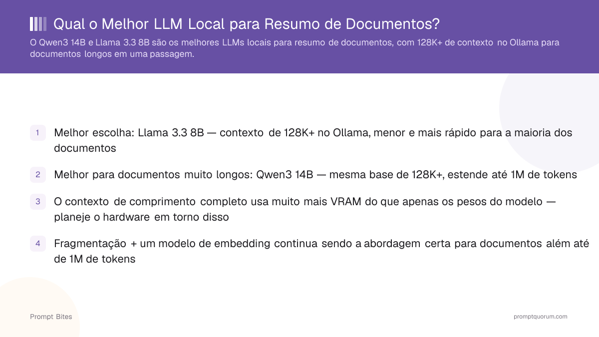 Qual o Melhor LLM Local para Resumo de Documentos?