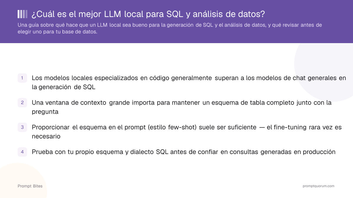 ¿Cuál es el mejor LLM local para SQL y análisis de datos?
