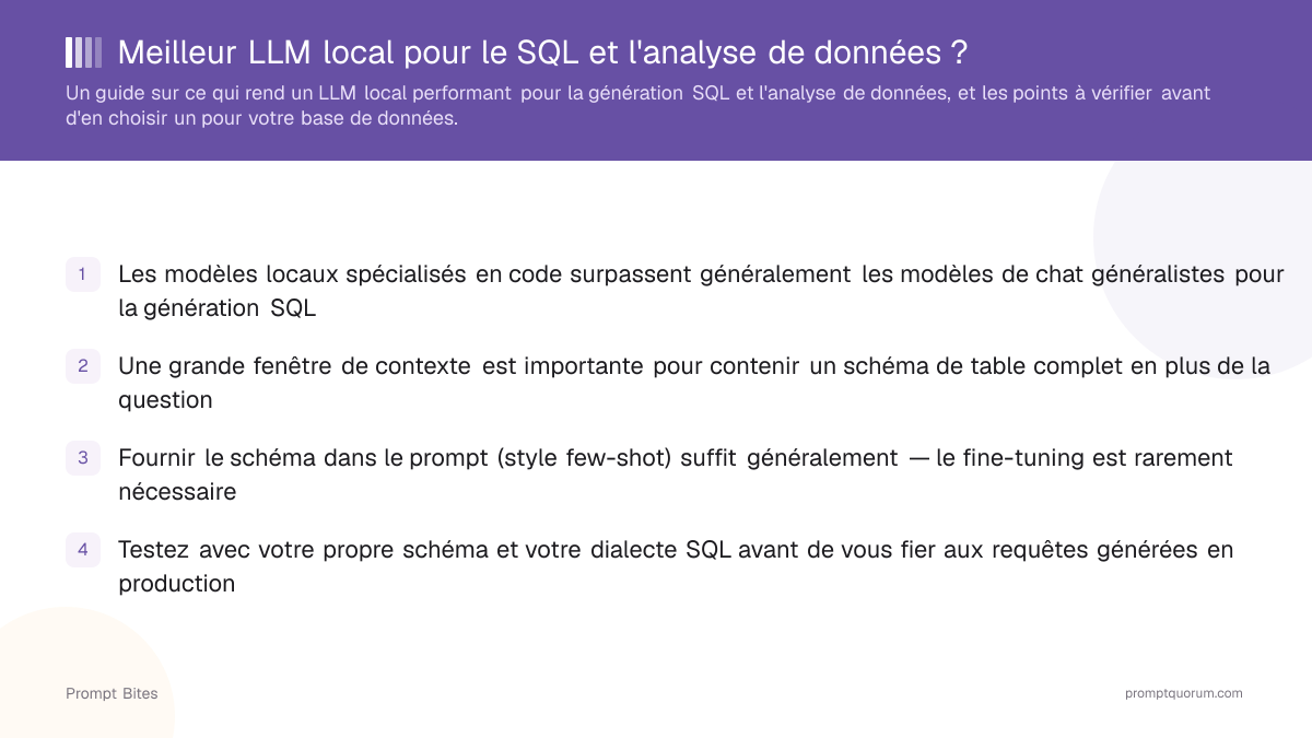 Meilleur LLM local pour le SQL et l'analyse de données ?