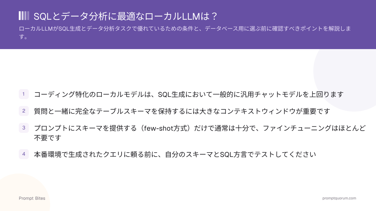 SQLとデータ分析に最適なローカルLLMは?