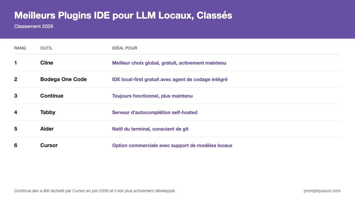Meilleurs Plugins IDE pour LLM Locaux, Classés -- Classement 2026