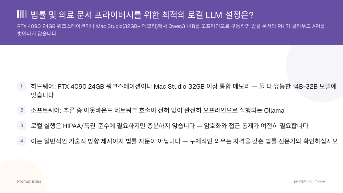 법률 및 의료 문서 프라이버시를 위한 최적의 로컬 LLM 설정은?