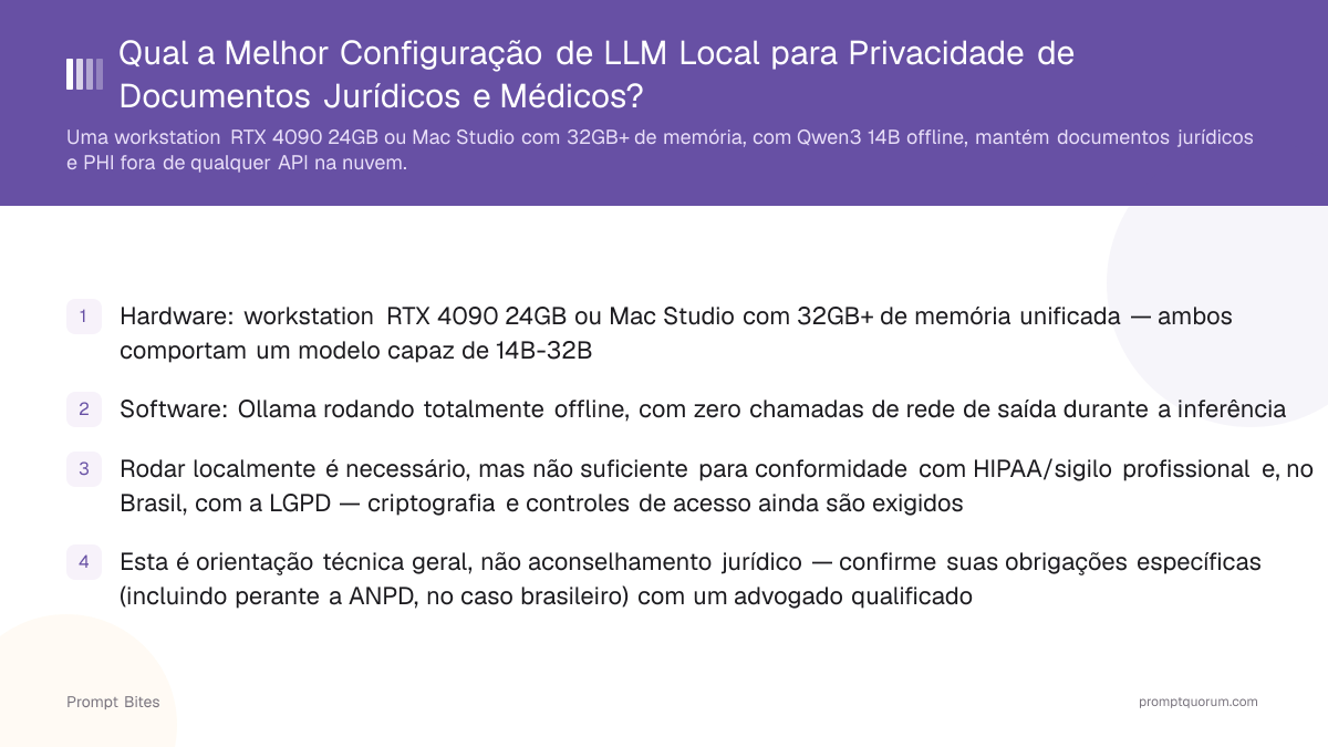 Qual a Melhor Configuração de LLM Local para Privacidade de Documentos Jurídicos e Médicos?