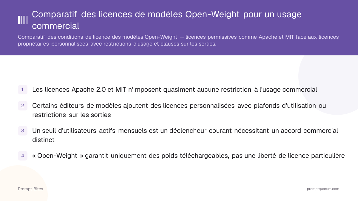 Comparatif des licences de modèles Open-Weight pour un usage commercial