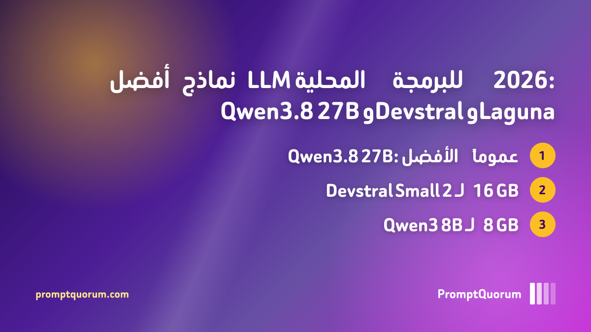 أفضل نماذج LLM المحلية للبرمجة 2026: Qwen3.8 27B وDevstral وLaguna