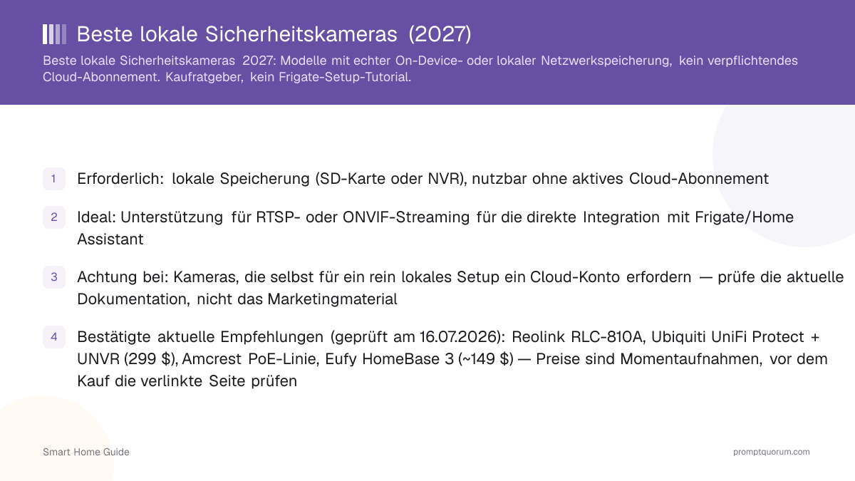 Beste lokale Sicherheitskameras für Home Assistant & Frigate (2026)