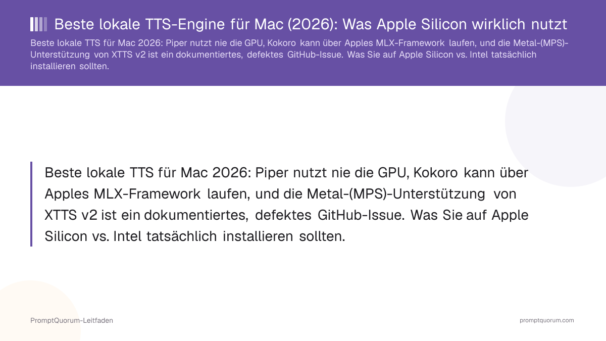 Die beste lokale TTS-Engine für Mac (2026): Was wirklich Apple Silicon nutzt