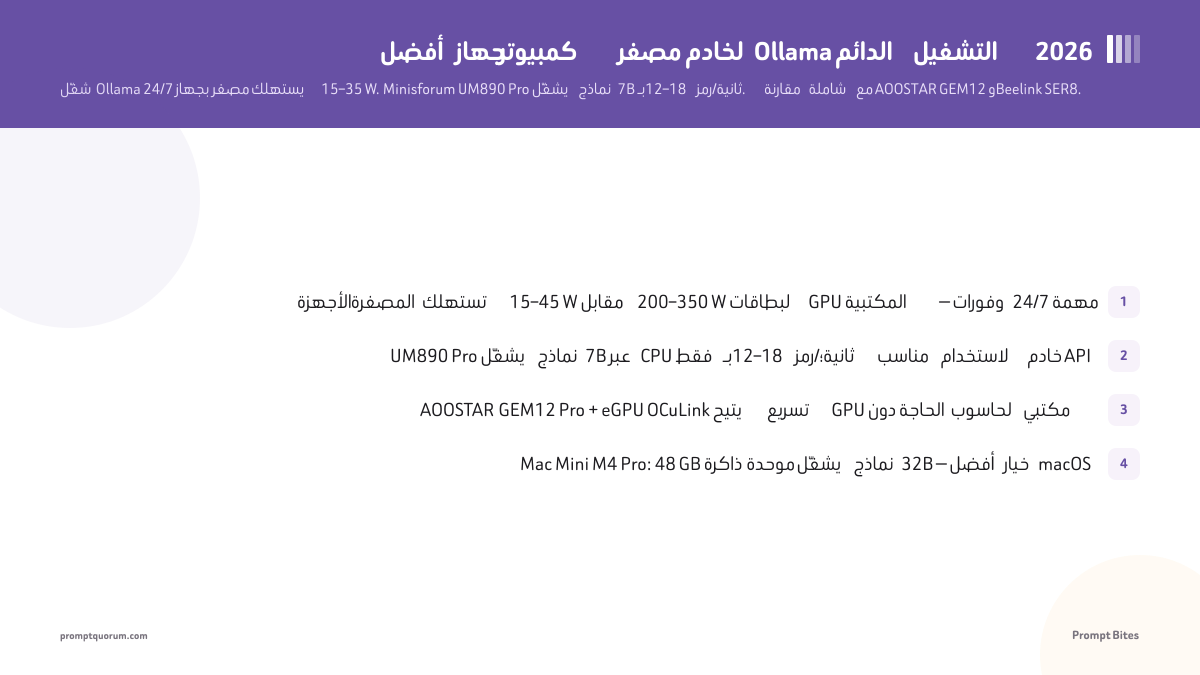 أفضل جهاز كمبيوتر مصغر لخادم Ollama الدائم التشغيل 2026