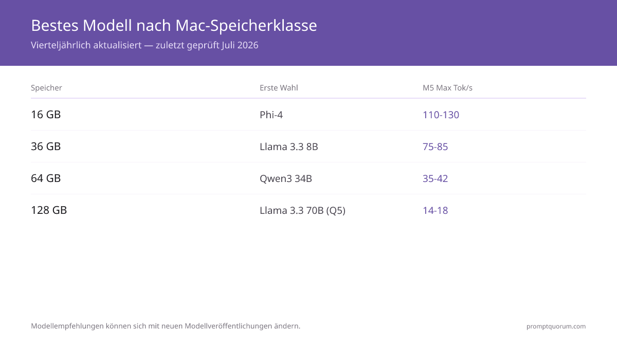 Bestes Modell nach Mac-Speicherklasse -- Vierteljährlich aktualisiert — zuletzt geprüft Juli 2026